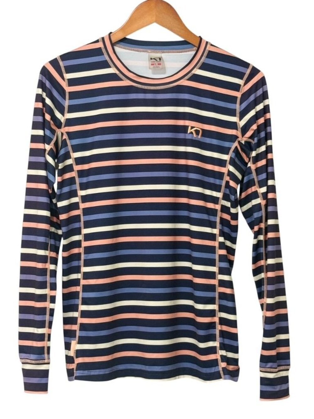 Kari Traa Women's Fryd Long Sleeve Base Layer Activewear Top Striped Soft Size L
